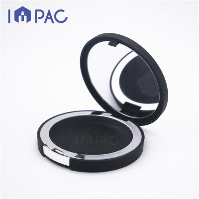 China Recyclable Cosmetic Flat Round Black Empty Blush Powder Compact Case With Mirror 8g for sale