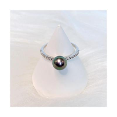 China Modern Single Row Amphibole 925 Silver Original Shell Freshwater Pearl Zircon Ring With Black Pearl for sale