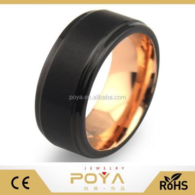 China Marry the & Engament Bands POYA Jewelry 8mm Black Carbide Mens Ring Tungsten Wedding Band With Matte Rose Gold Plated Inner for sale