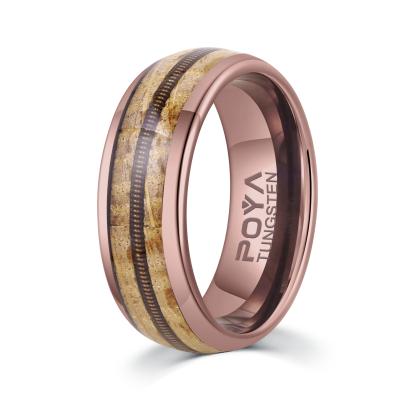 China FASHIONABLE Whiskey Barrel String Guitar Poya 8mm Inlay Coffee Color Tungsten Carbide Wood Rings For Men for sale