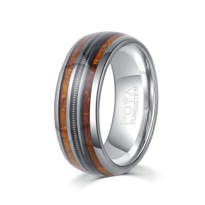 China FASHIONABLE Poya Koa Inlay Dome Tungsten Wedding Band Hawaiian Wooden Ring 8mm Guitar String for sale