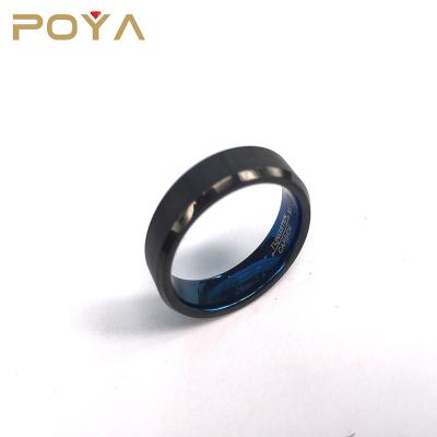 China Woman Matte Brushed Black Blue Two Tone Wedding Bands Comfort Fit Men's Na POYA 6mm Tungsten Rings for sale