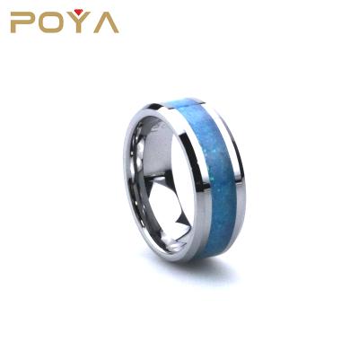 China Poya CLASSIC Wholesale 8mm Polished Silver Tungsten Ring With Natural Opal Inlay for sale