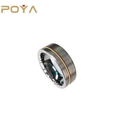 China Tungsten Carbide Ring POYA Jewelry 8mm Flat Surface Tungsten Ring Inlaid Steel With Gold Guitar String for sale