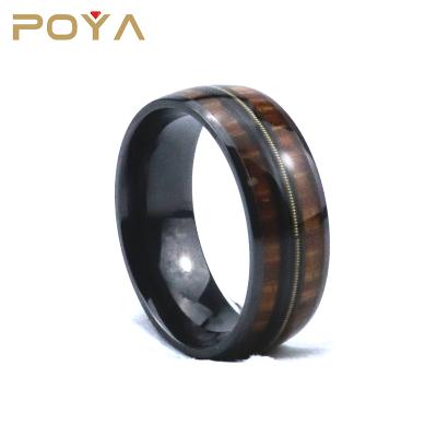 China Wholesale Fashionable CLASSIC Whiskey Barrel Vintage Poya 8mm Guitar String Inlay Tungsten Wood Ring for sale