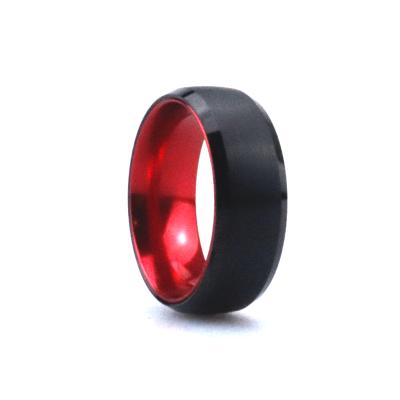 China CLASSIC Poya 8mm Beveled Edge Brushed Red Aluminum Coating Anodized Black Tungsten Inner Ring for sale