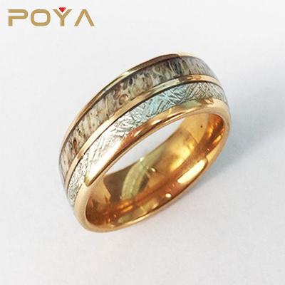 China CLASSIC Deer Antler by POYA 8mm Rose Gold Tungsten Wedding Ring and Meteorite Inlay for sale