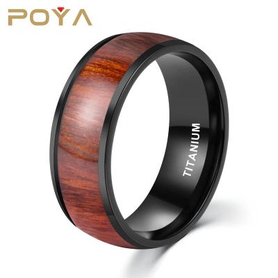 China CLASSIC 1 Piece MOQ 8mm Black Plated Titanium Wedding Ring With Wood Inlay for sale