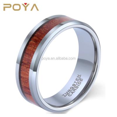 China Fashionable Koa Stainless Steel Couples Wedding Rings New Customized Tungsten Carbide Vacuum Rings Wood Inlay For Men for sale