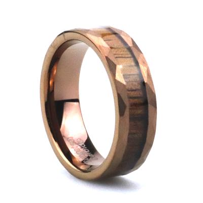 China CLASSIC Poya 8mm Hammered Edge Koa Wood Inlaid Bronze Tungsten Coffee Ring For Couple Men for sale