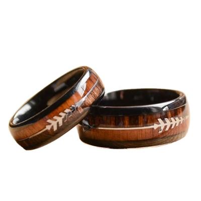 China FASHIONABLE POYA Tungsten Rings For Men 8 Mm Black Plated Wooden Wedding Band And Arrow Inlay Comfort Fit for sale