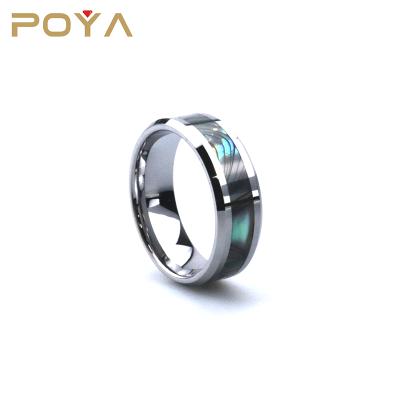 China Poya CLASSIC 8mm Polished Bevel Channel Setting Tungsten Ring With Abalone Shell for sale