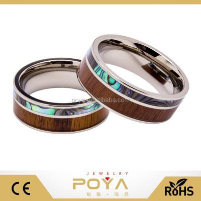 China POYA Jewelry Romantic Tungsten Ring Inlaid with Extremely Unique 8mm Wood and Koa Abalone Shell Engagement Wedding Band for sale