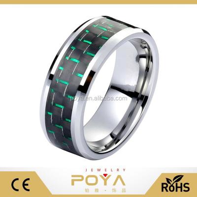 China Na POYA Ring Jewelry 8mm Green&Black Carbon Fiber Inlay Silver Tungsten Carbide Comfort Fit Wedding Band for sale