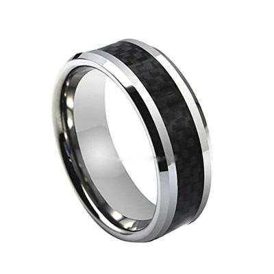 China CLASSIC Jewelry 8mm Men's POYA Tungsten Ring Black Carbon Fiber Inlay Comfort Fit Wedding Band Ring for sale