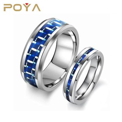 China Marry the & POYA Engagement Bands Jewelry His and Hers Wedding Band Matching Ring Inlay Blue Carbon Fiber Tungsten for sale