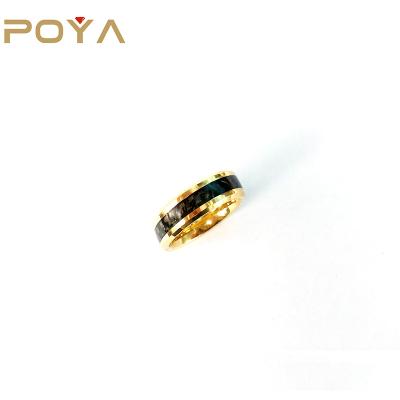 China POYA CLASSIC Gold Plated Tungsten Carbide 6mm Ring Black Carbon Fiber Inlay for sale