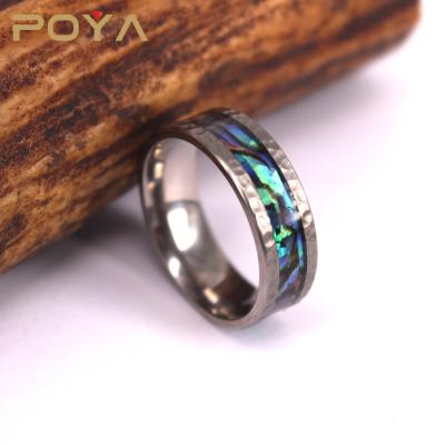 China Fashion POYA Rings Obalone Shell Ring Wedding Or Jewelry In Tungsten Hammered Finish 8mm Comfort Fit Wedding Band for sale