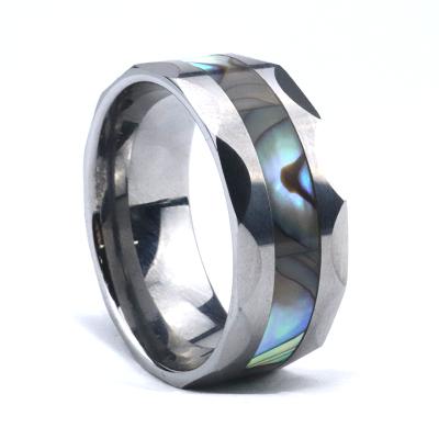 China Poya 10mm Faceted Edge Polished CLASSIC Shiny Abalone Shell Tungsten Ring for sale