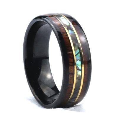 China CLASSIC Luxury Wood Abalone Shell Inlay Tungsten Carbide Ring by Poya 8mm Hawaii Koa for sale