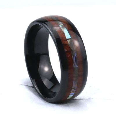 China CLASSIC Poya 8mm Domed Black Tungsten Carbide Ring With Abalone Shell Wood Inlay for sale