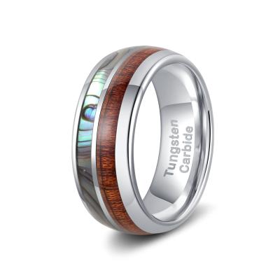 China FASHIONABLE Carbide Silver Arched Base Poya Abalone Poya Shell Hawaiian Oak Koa Wood Natural Colored Ring for sale