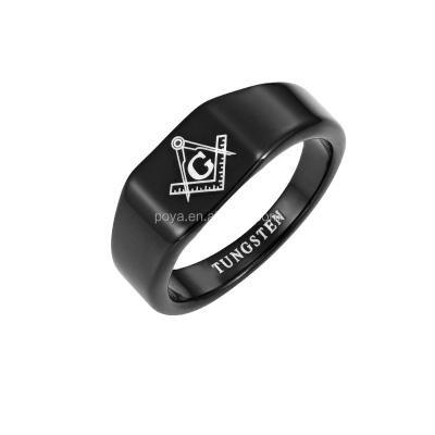 China CLASSIC Jewelry Mens POYA Tungsten Carbide Black Latin Engraving Masonic Ring for sale