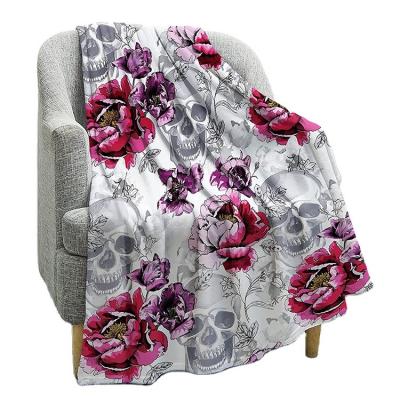 China Modern Skull Flower Print Throw Cozy Soft Blanket For Bedroom for sale