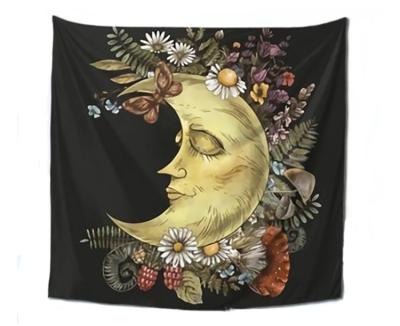 China Custom Printed One Sided Boho Moon Tapestry Polyester Moon Tapestry Flower Butterfly Wall Tapestry Wholesale Custom Decor for sale