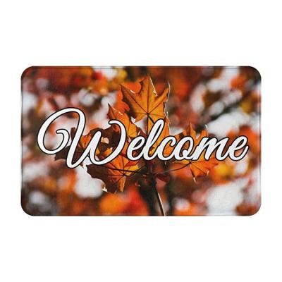 China Modern Harvest Thick Red Maple Leaves Intentional Thanksgiving Autumn Welcome Bath Mat for sale