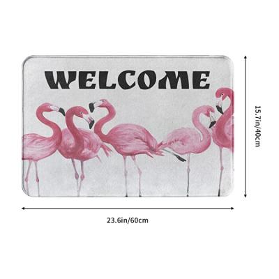 China Modern Funny Tropical Mat Water Absorbent Hot Sale Flamingo Welcome Bathmat Manufacturer for sale