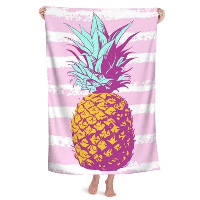 China Large Stripe Bottom QUICK DRY Pink and White Pineapple Printed Beach Towel for sale