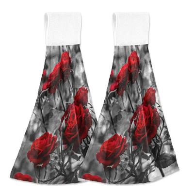 China QUICK DRY Fancy Washnable Family Plush Ultra Absorb Water Flowers Red Rose Hand Towels for sale