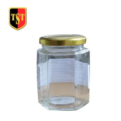 China 280ml single hexagonal glass jar clear canned food for sale