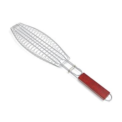 China Large Size Corrosion Resistance Stainless Steel Fish Grill Basket Net With Handle, Charcoal BBQ Grill Fish Clip Folder, Grill Tong Camping Fish for sale