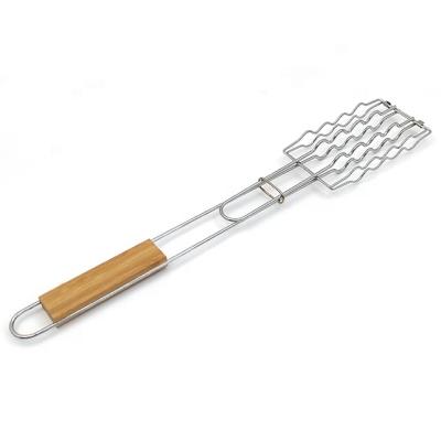 China Hot Sale Corrosion Resistance Chrome Plated Sausage Grill Basket With Long Handle, Hot Dog Grilling Clip, Outdoor Camping Cooking Tools for sale