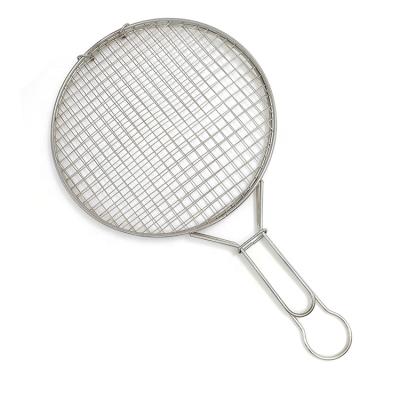 China Corrosion Resistance Round Shape Stainless Steel Wire Grill Basket BBQ Net, For Fish Vegetables Roast Grilling Basket With Foldable Handle Camping for sale