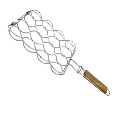 China Easily Cleaned Stainless Steel Corn Grill Basket Mesh With Bamboo Handle, BBQ Accessories for sale