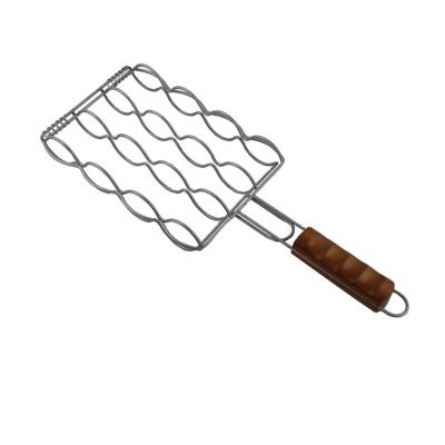 China Corrosion Resistance Stainless Steel BBQ Corn Grill Basket Rack With Removable Wooden Handle, Charcoal Grilling Accessories for sale