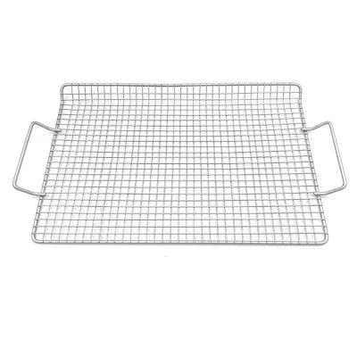 China Easily Cleaned Wire Mesh Grill Tray, BBQ Rectangle Metal Grill Topper Pan With Two Handle For Outdoor Cooking for sale