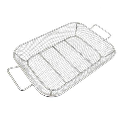 China Corrosion Resistance Stainless Steel Roasting Basket, Silver, BBQ, Vegetable and Grilling Basket with Two Handle for sale