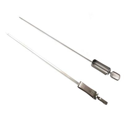 China Easily Cleaned Long Flat BBQ Skewers with Push Bar Kebab Spits - Stainless Steel Skewer Sticks for Camping for sale