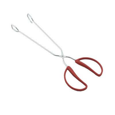 China Corrosion Resistance 15 Inch Long Metal BBQ Grilling Tongs Serving Tong Scissor Food Tong with Red PP Handle in Factory Price for sale