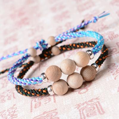 China LONGJIE camphor wood factory wholesale fashion design handmade camphor natural wood mosquito repellent colorful unisex bracelet bracelet for sale