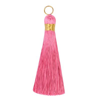 China Curtain LONGJIE 10cm Rayon Silk Head Chain Tassel With Metal Buckle For Key Chain for sale