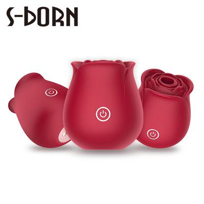 China 10 Modes Powerful Suction Clitoris Stimulation S-Born Tongue Licking Adult Sex Rose Shaped Sucking Toy Silicone Vibrator For Women Females for sale