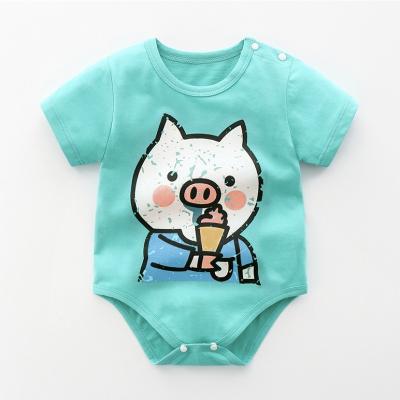 China Hot Sale Summer 100% Cotton Baby Clothes Rompers Color Matching Short Triangle Cotton Sleeve Rising Jumpsuit for sale