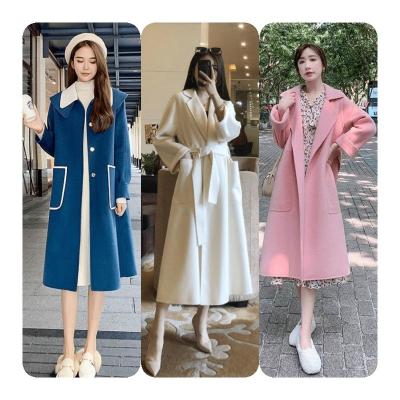 China Fashion Women's Breathable Coated Spring Sheath Long Loose Lapel Elegant Oversized Shirt Coat Ladies Plaid Print Woolen Long Jackets for sale