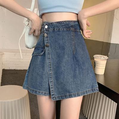 China Wholesale Women's Thin Casual Breathable 2022 New Style A Line Pleated Ruffle Mini Denim Skirt Shorts for sale