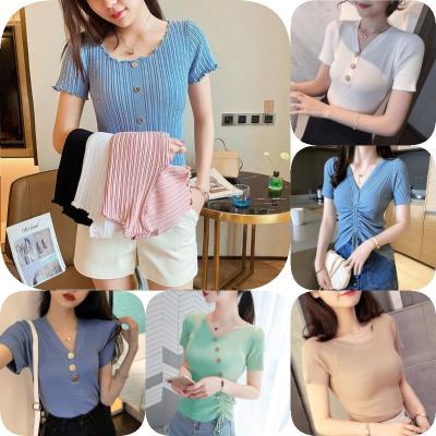 China Anti-Wrinkle Fashion Summer Girls T-shirts Top Quality Casual Women's Short Sleeve Knit Ladies Tops Blouse for sale